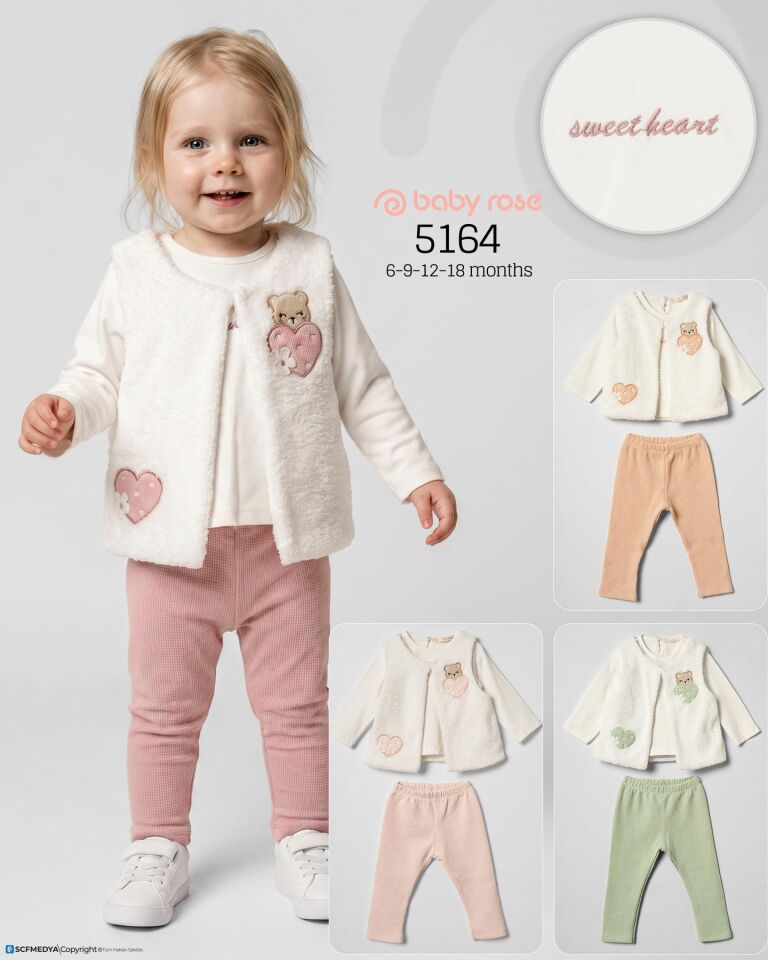 KALP NAKIŞLI BEBE PELUŞ YELEKLİ TAKIM
